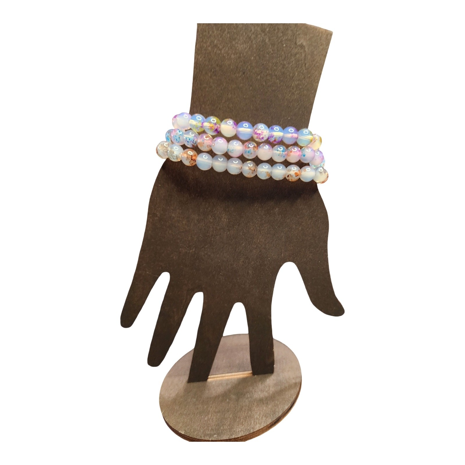 Set of 3 Glass Bead Bracelets – Colorful Opalescent Mermaid Stretch Stacking