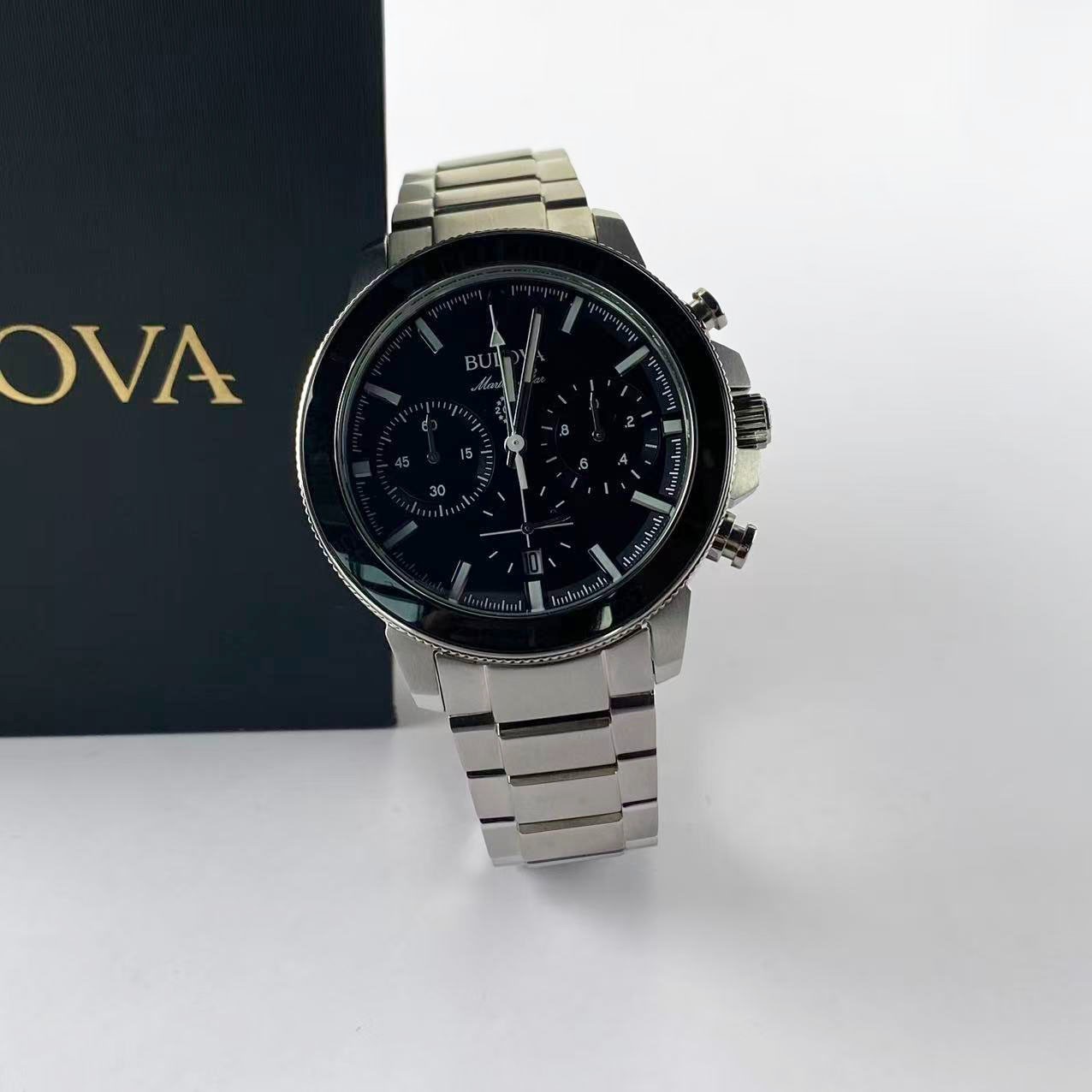 Bulova Marine Star Series C Black Dial Stainless Steel Men’s Quartz Watch 96B272