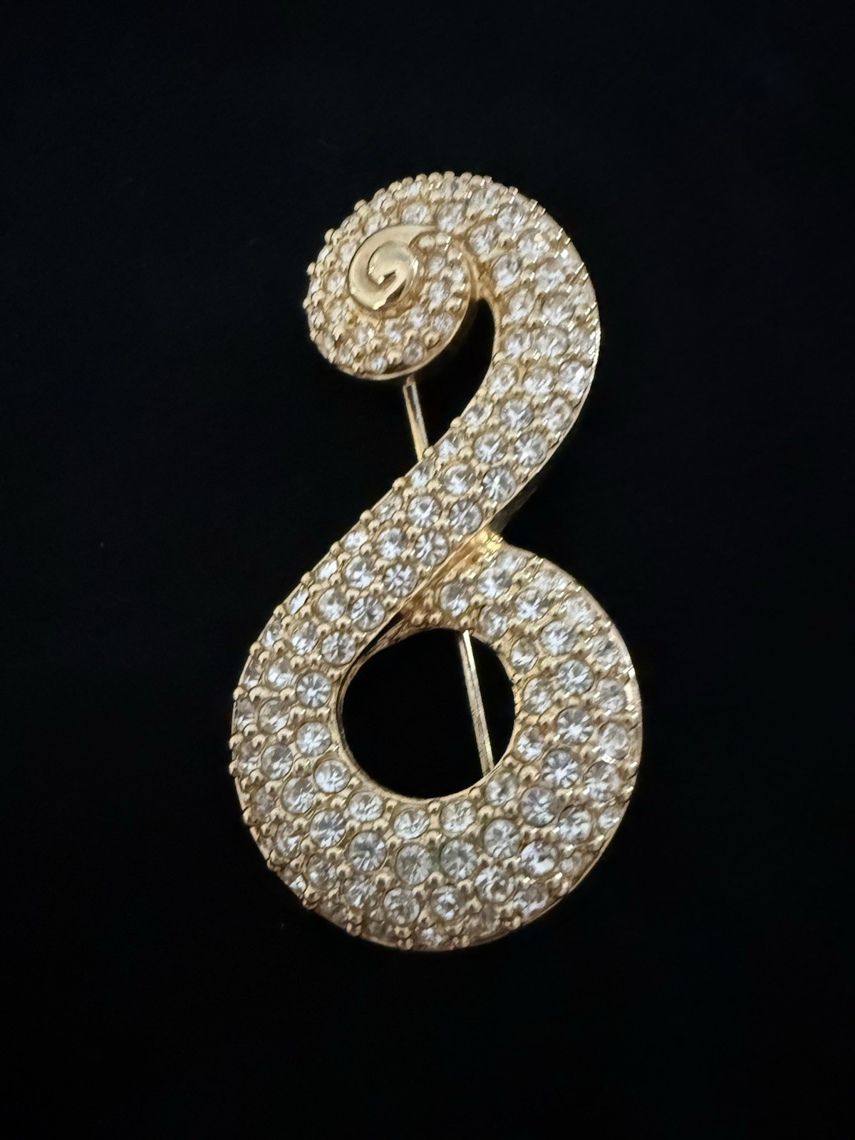 Swarovski Clear Crystal Rhinestone Pavé Swirl Brooch Pin Metal 2 in Art