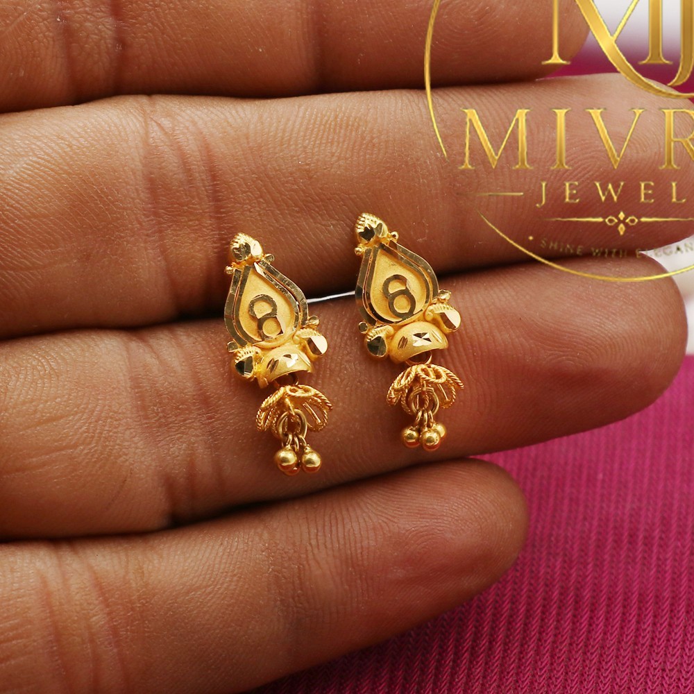 BIS 916 Gold Drop Earrings Handcrafted Fine Gold Jewelry 22K Hallmark