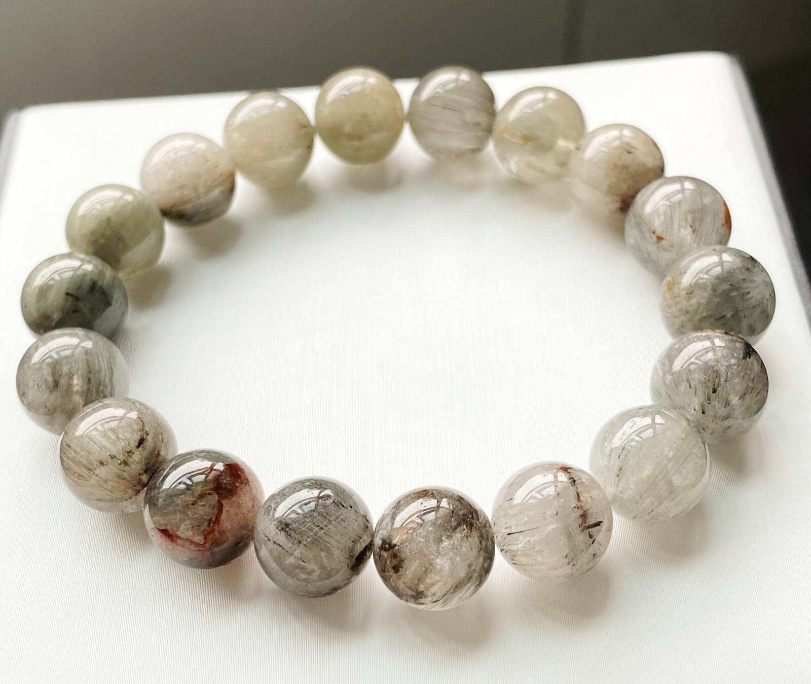 10.8mm Natural Blue Rutilated Quartz Crystal Beads Bracelet AAAA B922