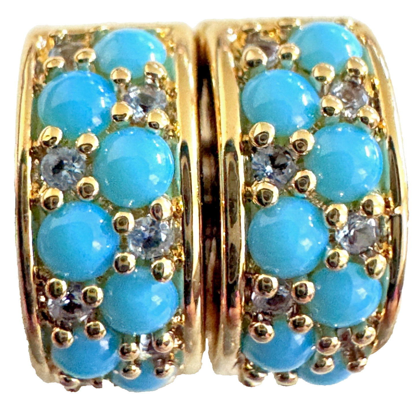 (PAIR) PANDORA Aqua Blue SHINE Clip Charm 14K Gold Plating 763902C01