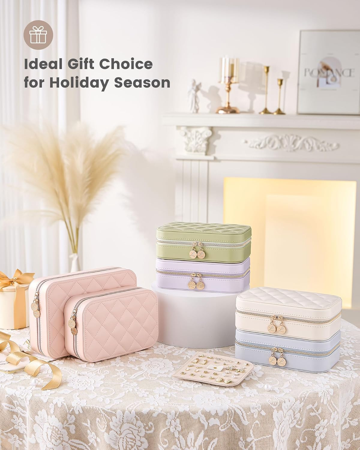 Travel Jewelry Case for Women, Portable Jewelry Organizer Box with Clear Bag Bei