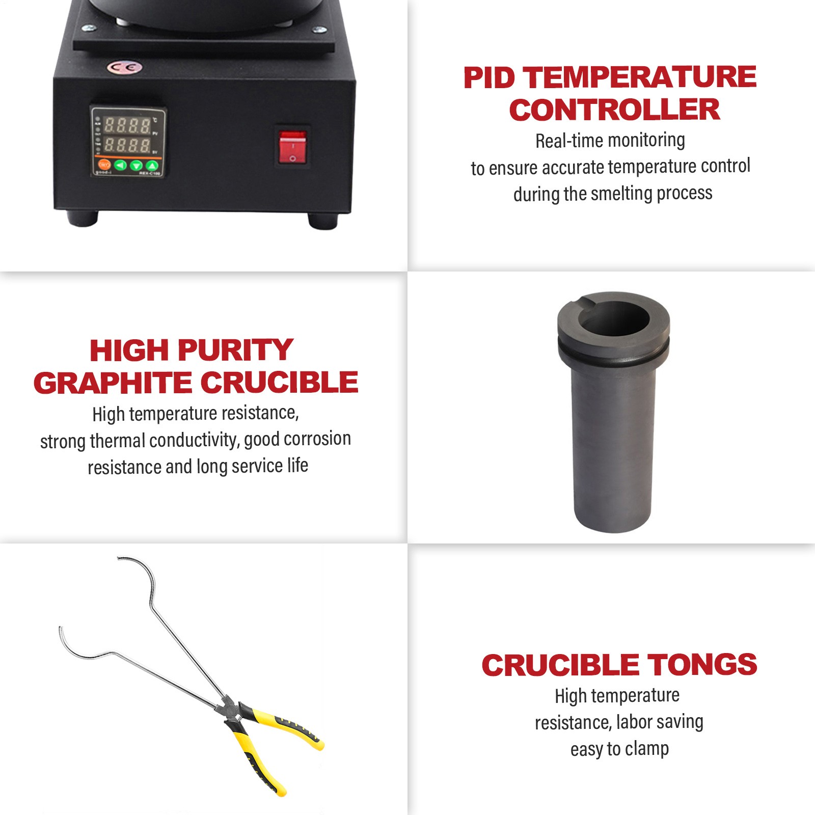 Electric Gold Melting Furnace 1500W with Digital Control and Crucibles