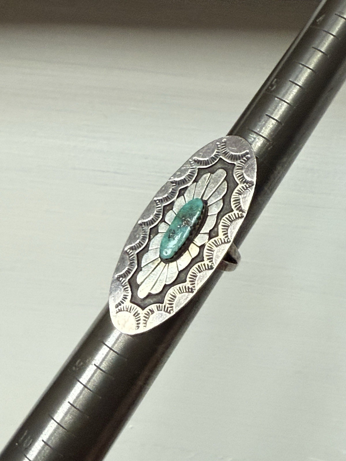 BEAUTIFUL Navajo KIRK SMITH KS Sterling Silver Turquoise Concho Statement Ring 7