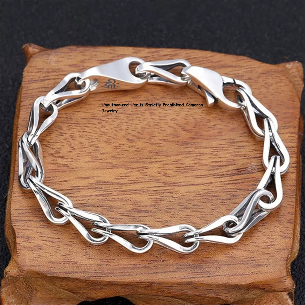 Solid S925 Sterling Silver Chain 7mm Unique Link Bracelet 25-26g 7.9inch L