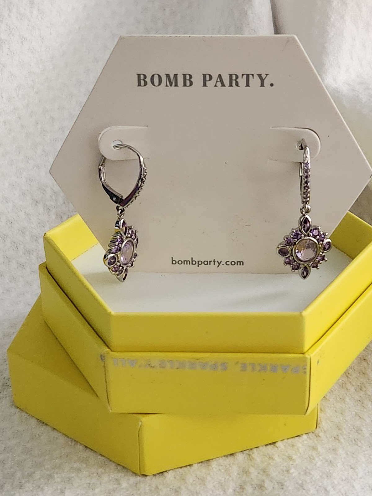 Ring Bomb Party ‘Make A Wish’ Lab Created Amethyst Earrings Rhodium Plating