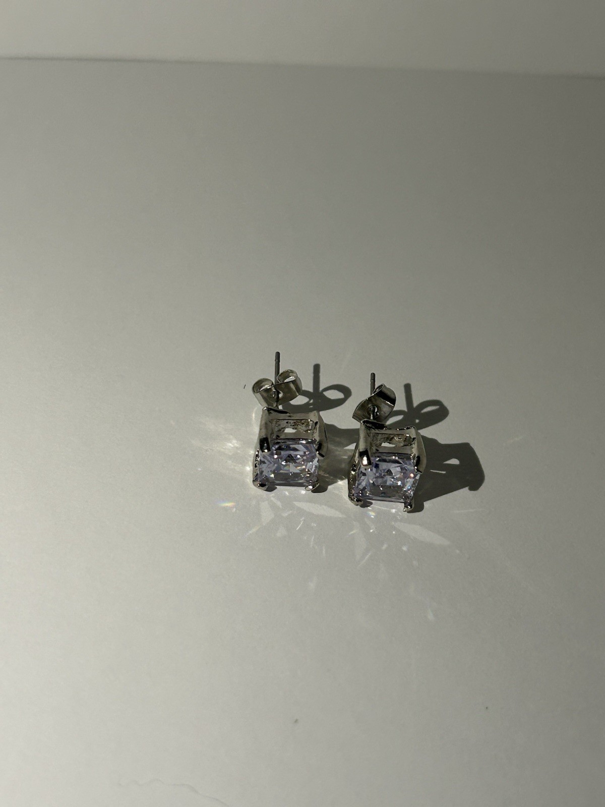 8mm Princess Cut Zircon Stud Earrings Silver Plated Diamond Alternative