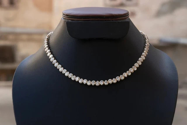 35Ctw Pear Cut Lab Created Diamond Bezel Tennis Necklace 14K Yellow Gold Plated