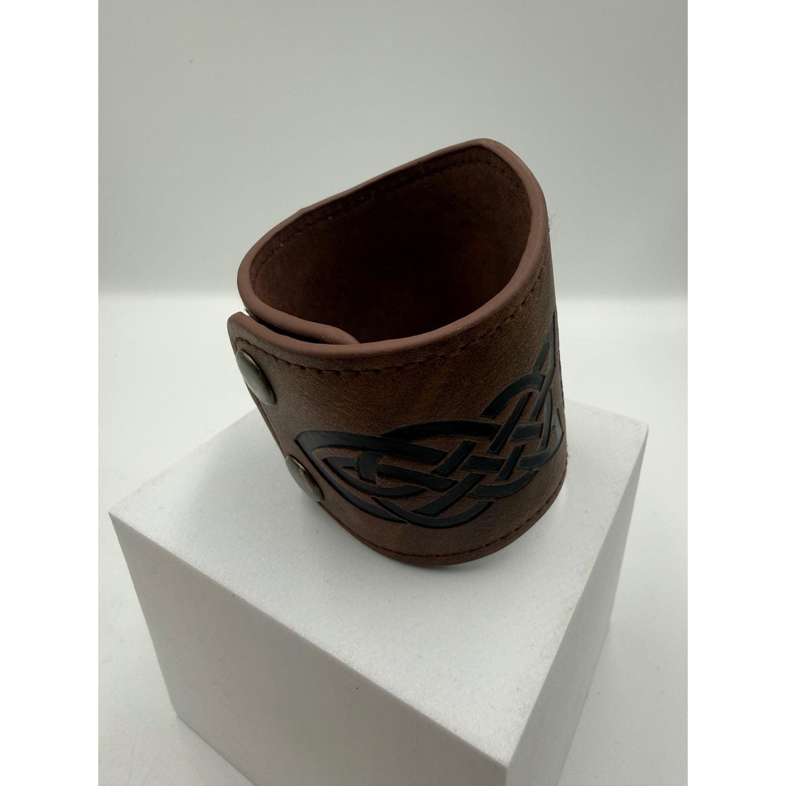 Celtic Tree of Life Leather Cuff Bracelet Brown Viking Norse Knotwork Wide Band