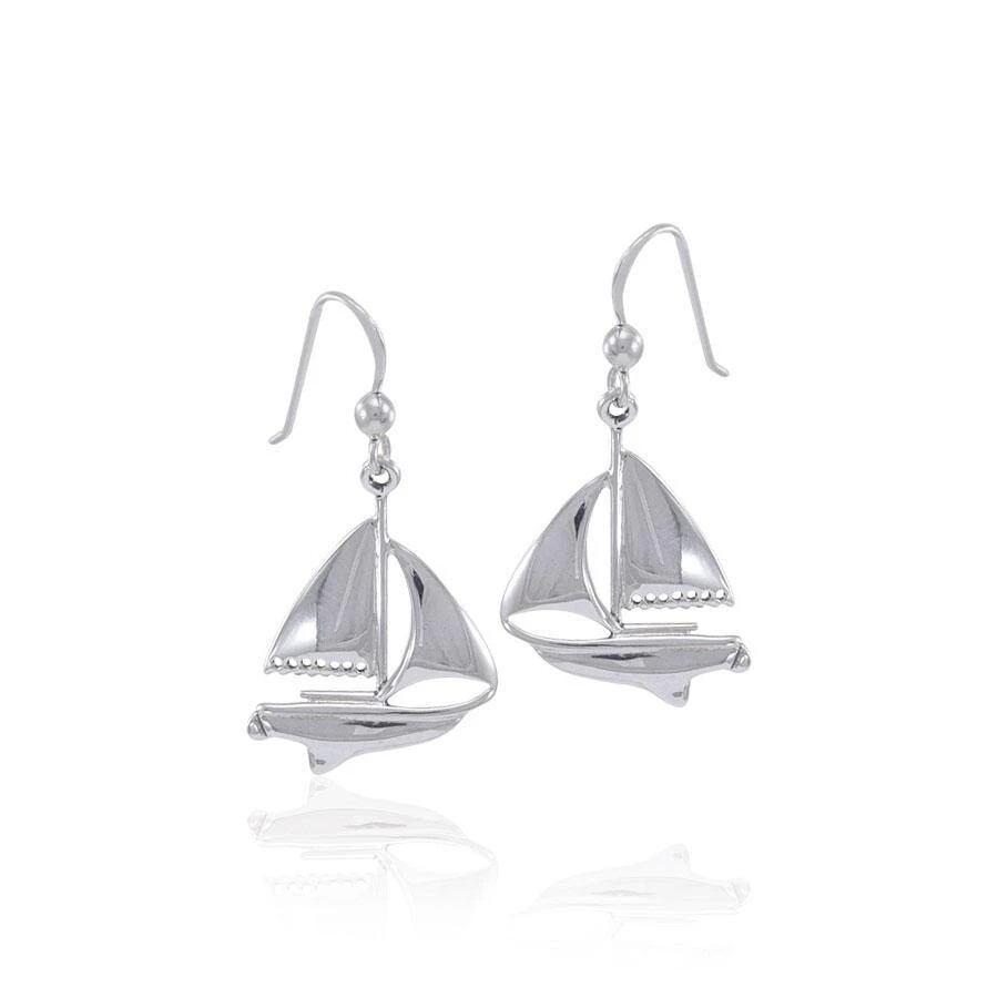Sailboat 925 Sterling Silver Earrings Fine Nautical Adventure Sport Sea Jewelry