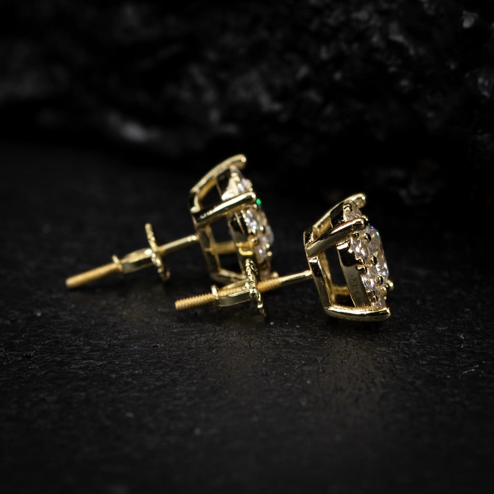 14K Gold Plated Men’s Hip Hop Iced Cluster 925 Sterling Silver Stud Earrings