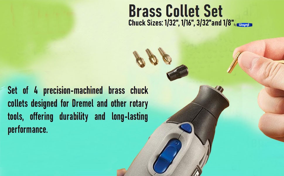 Brass Collet Set 4 Pcs Chuck 1/32″-1/8″ Jewelry Dremel Flexshafts Rotary Tools