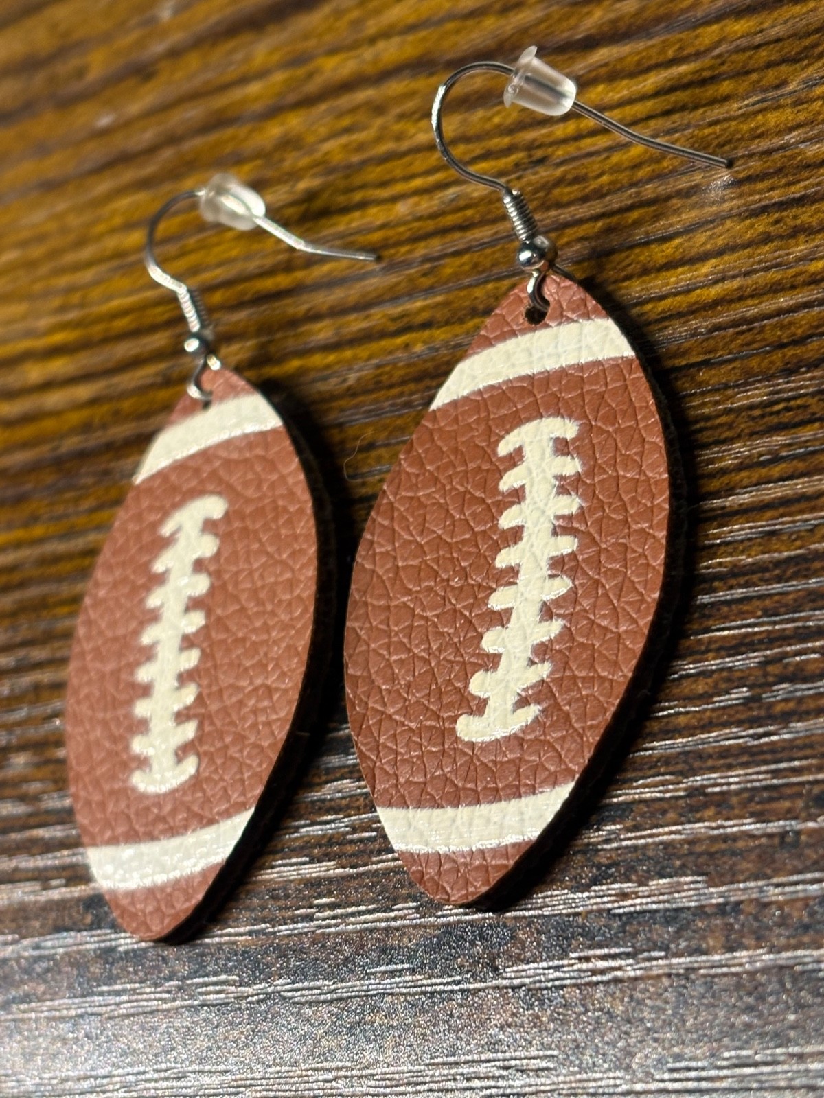 Crystal avenue football earrings faux leather