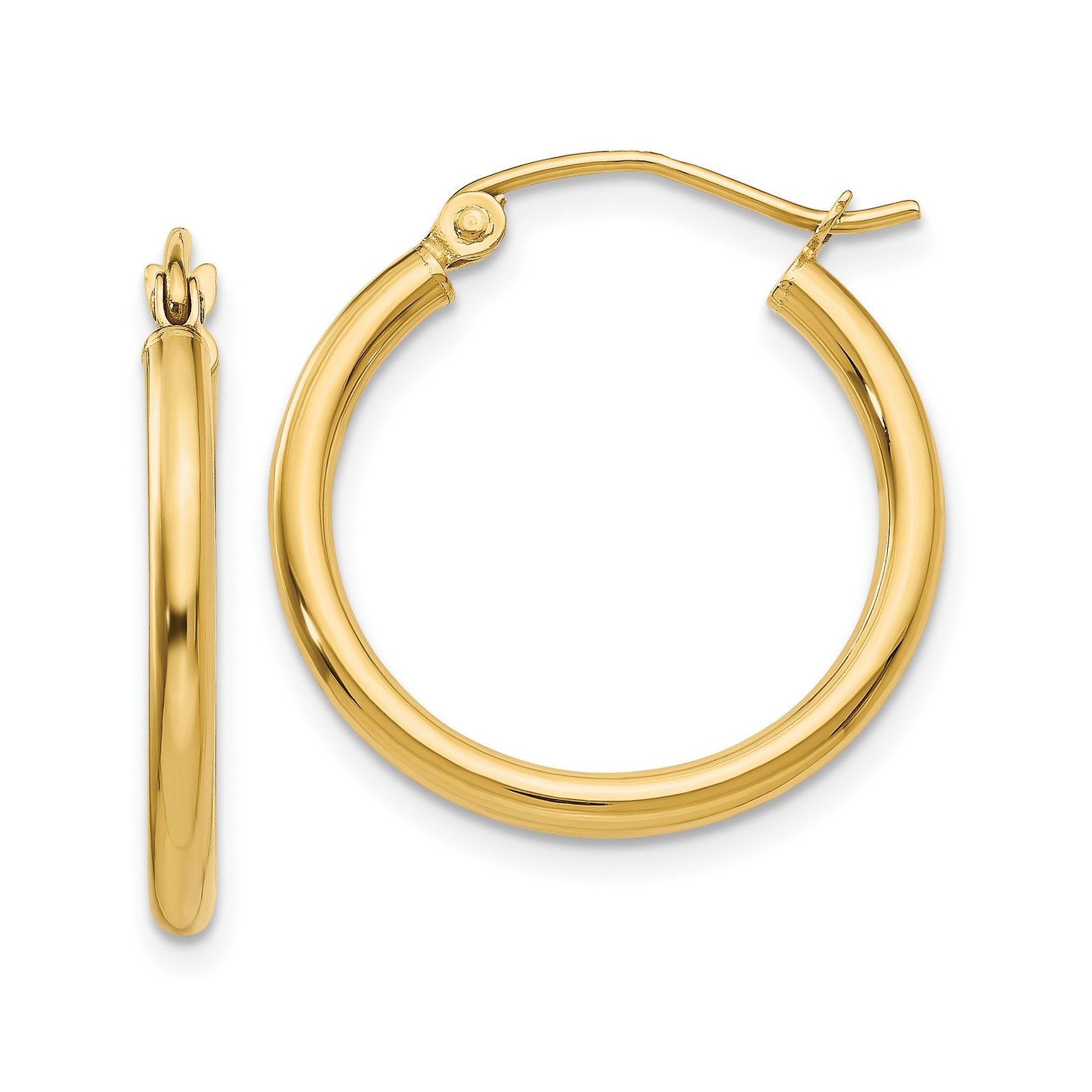 14k Yellow Gold Hoop Earrings Women Round Polished Lightweight Snap Back Fine Je