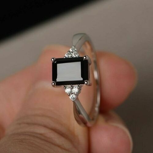 Black Diamond 2.80 Ct Emerald Cut Lab-Created Wedding Ring 925 Sterling Silver