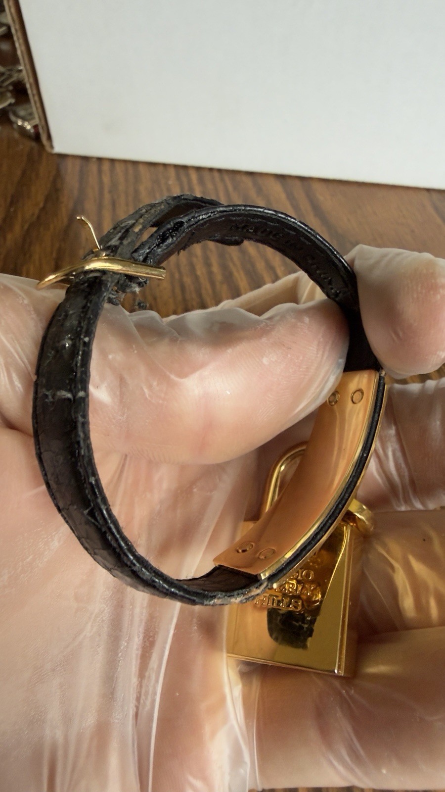 Giorgio Beverly Hills Padlock Watch Gold Tone Black Strap Quartz Tested Working