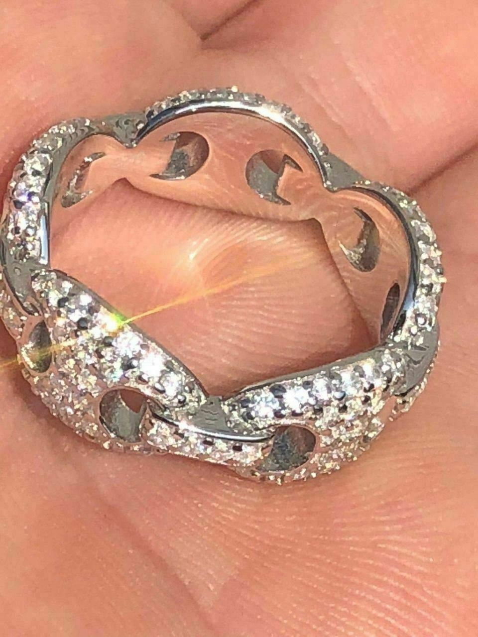 Solid 925 Silver Gucci Link CZ RING Band Size 6 7 8 9 10 11 12 13 Pinky ICY