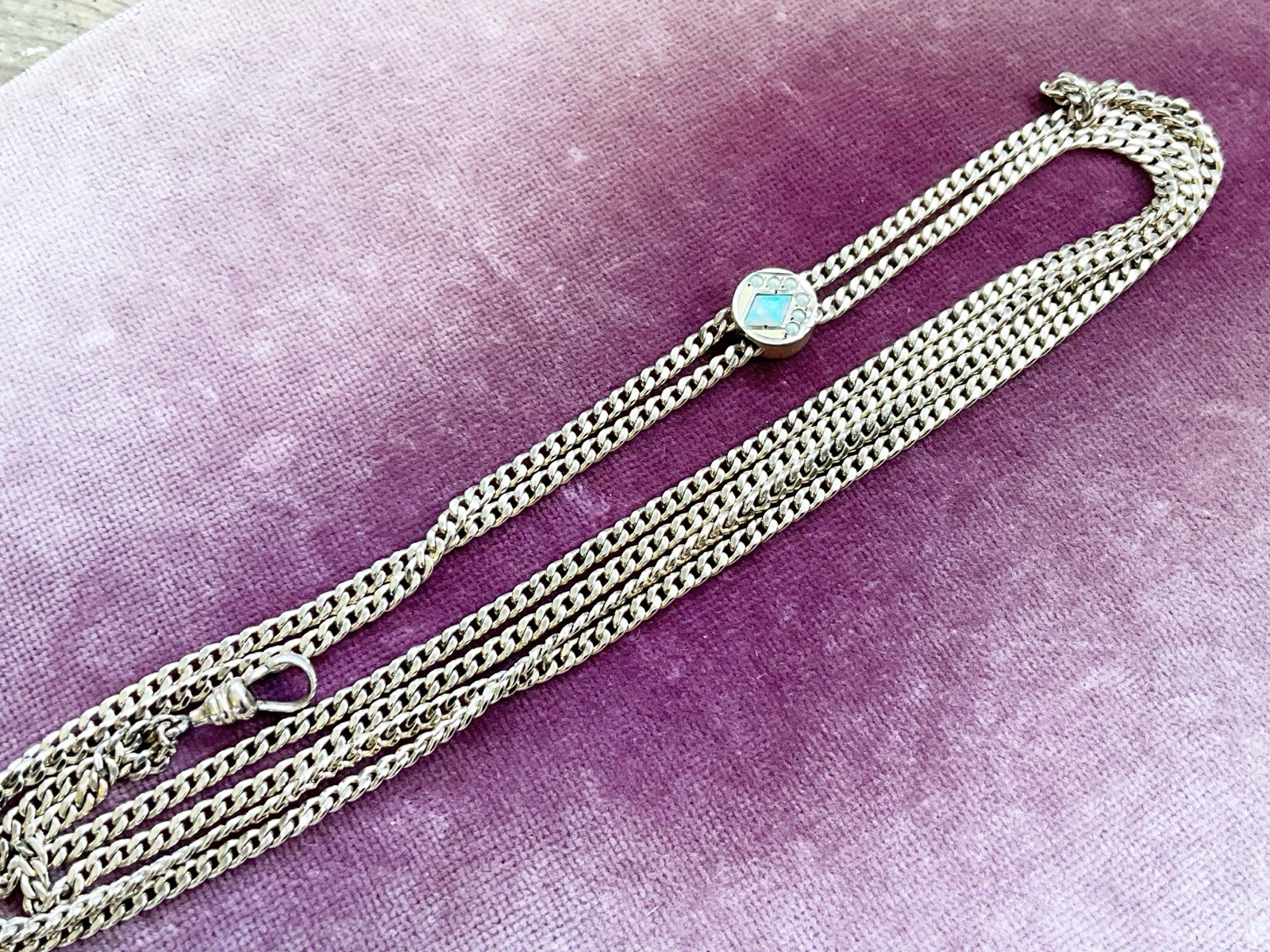 Antique Gold Filled Slide & Chain for Watch, Locket, Pendant with Opal & Pearls
