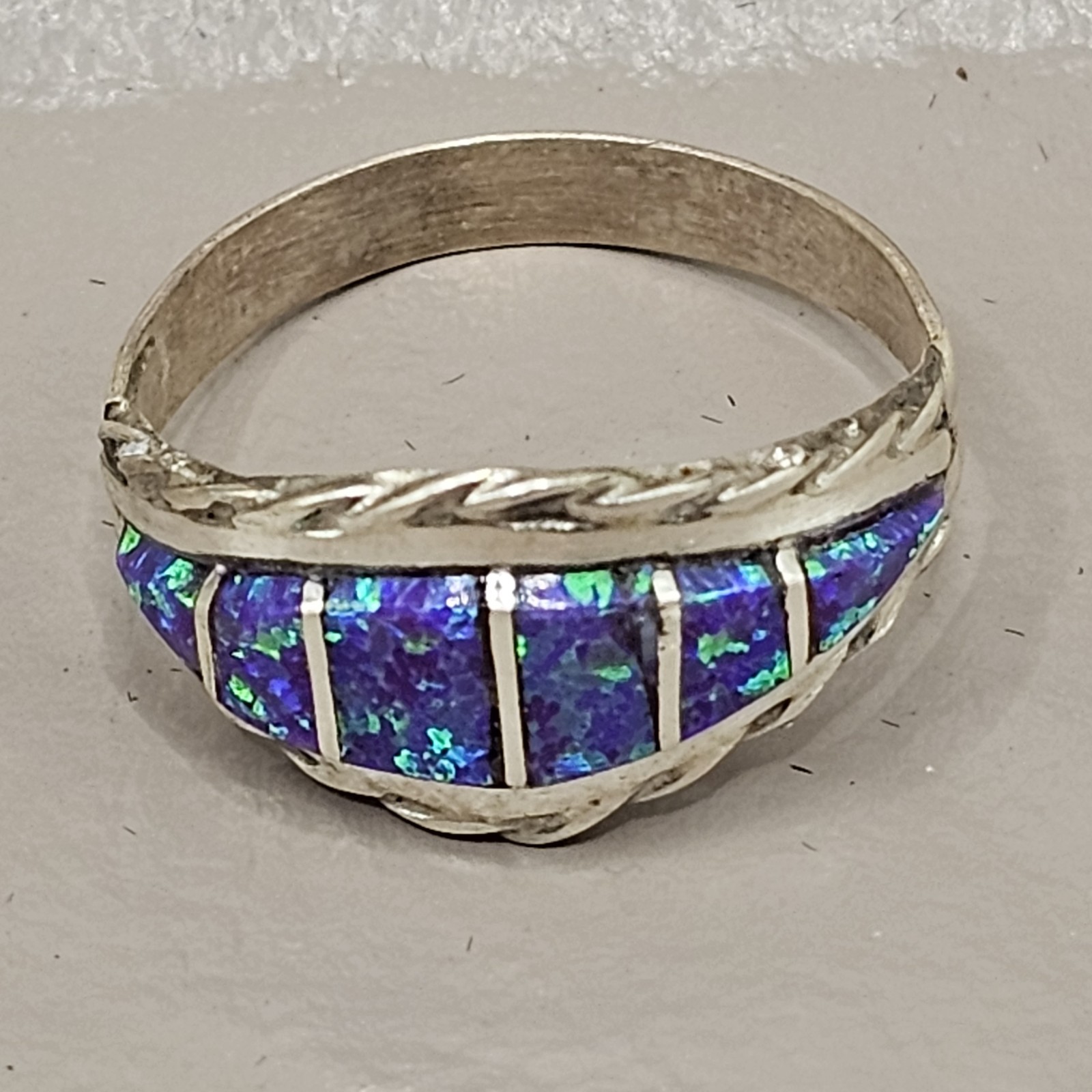 Zuni Handmade Sterling Silver PINK Opal Inlay Ring Size 7.25-Signed