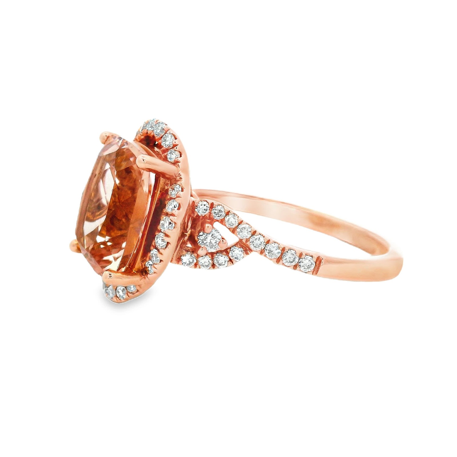 2.80ct Natural Morganite & Diamond Halo Ring, 14k Rose Gold, Size 7