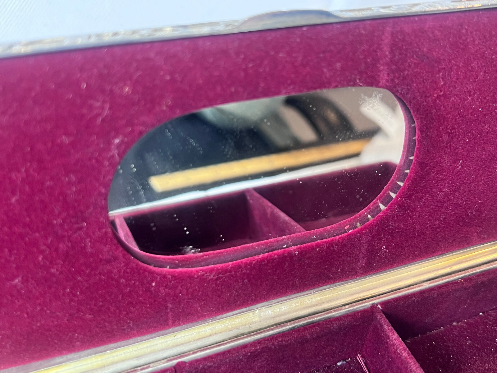 Vtg Silver Tone Jewelry Box Mirrored Dresser Vanity Table Top Lined Case