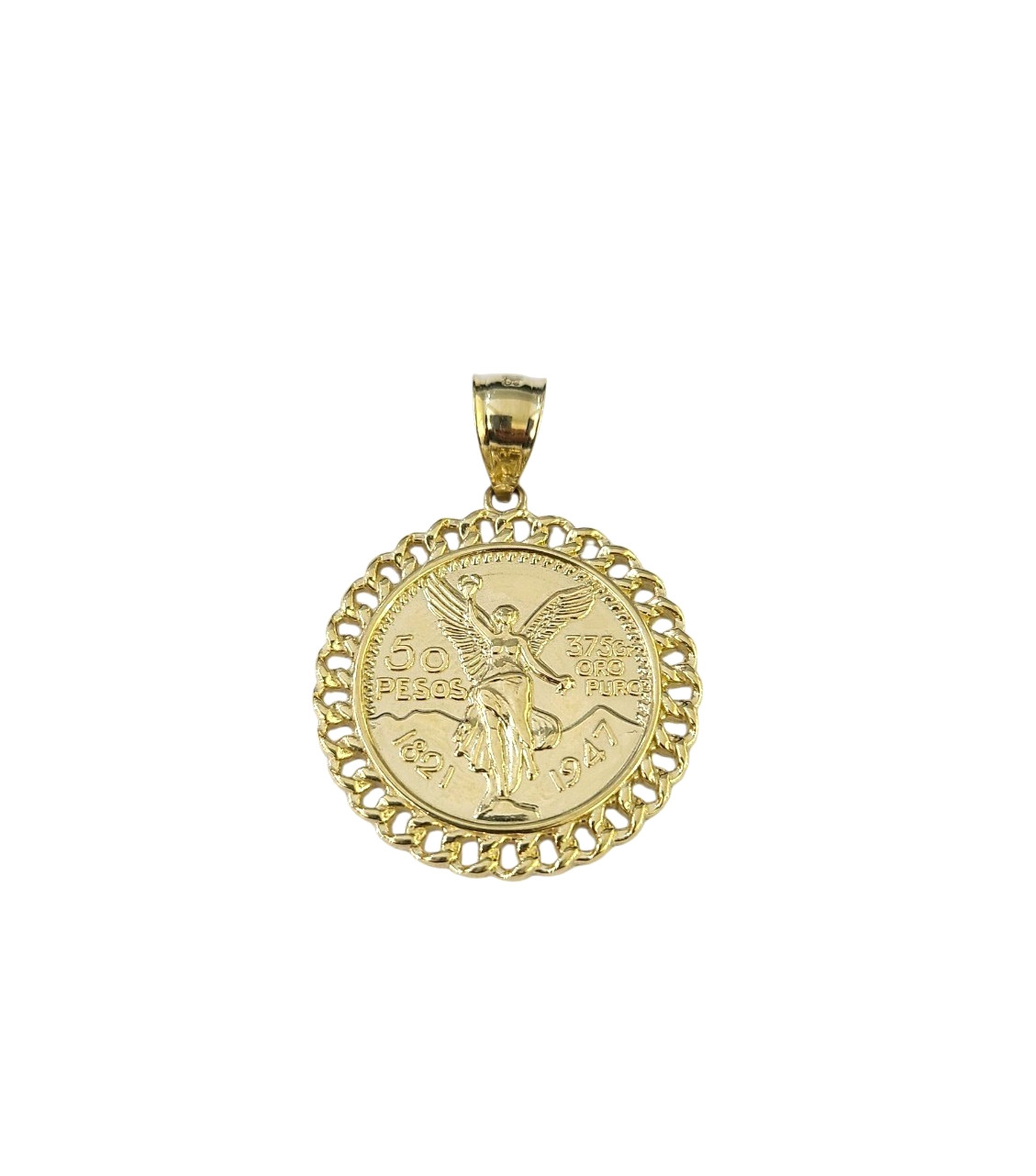 10k Yellow Gold Centenario Charm Pendant 50 Pesos 1947 Mexican Coin