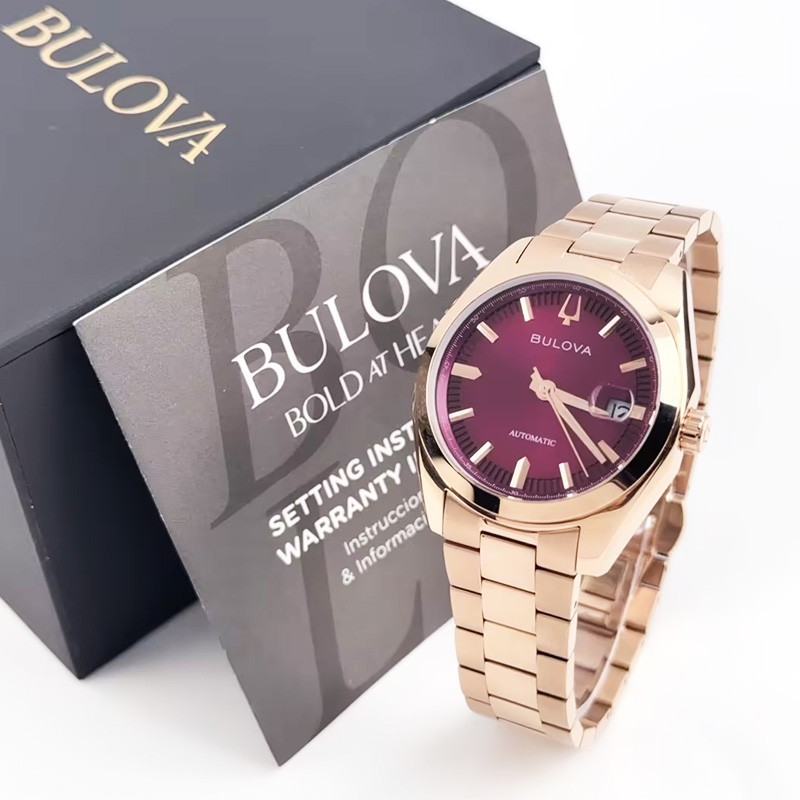 Bulova Surveyor 97B234 Automatic Men’s Watch Purple Dial Rose Gold 39MM