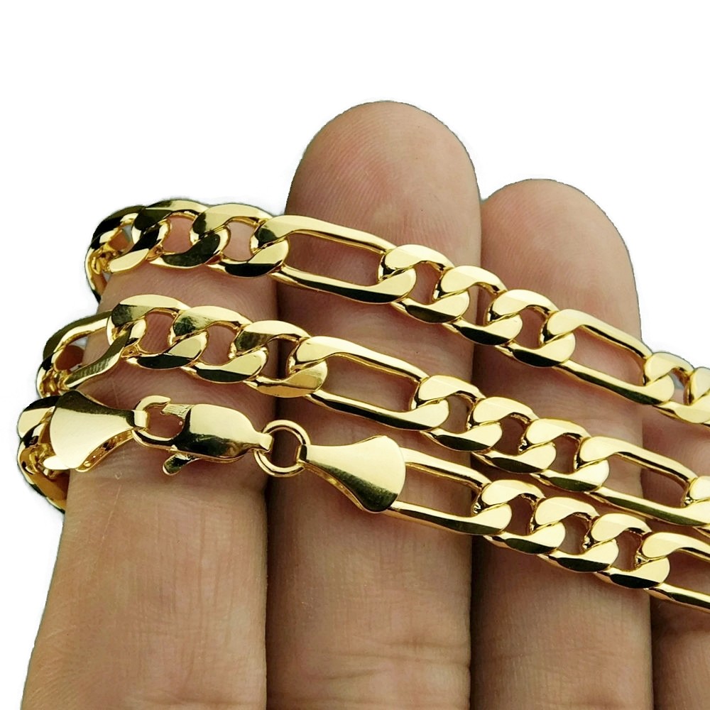 Mens 18k Gold Plated Figaro Link 24″ Inch Long x 6.5MM Wide Chain Necklace
