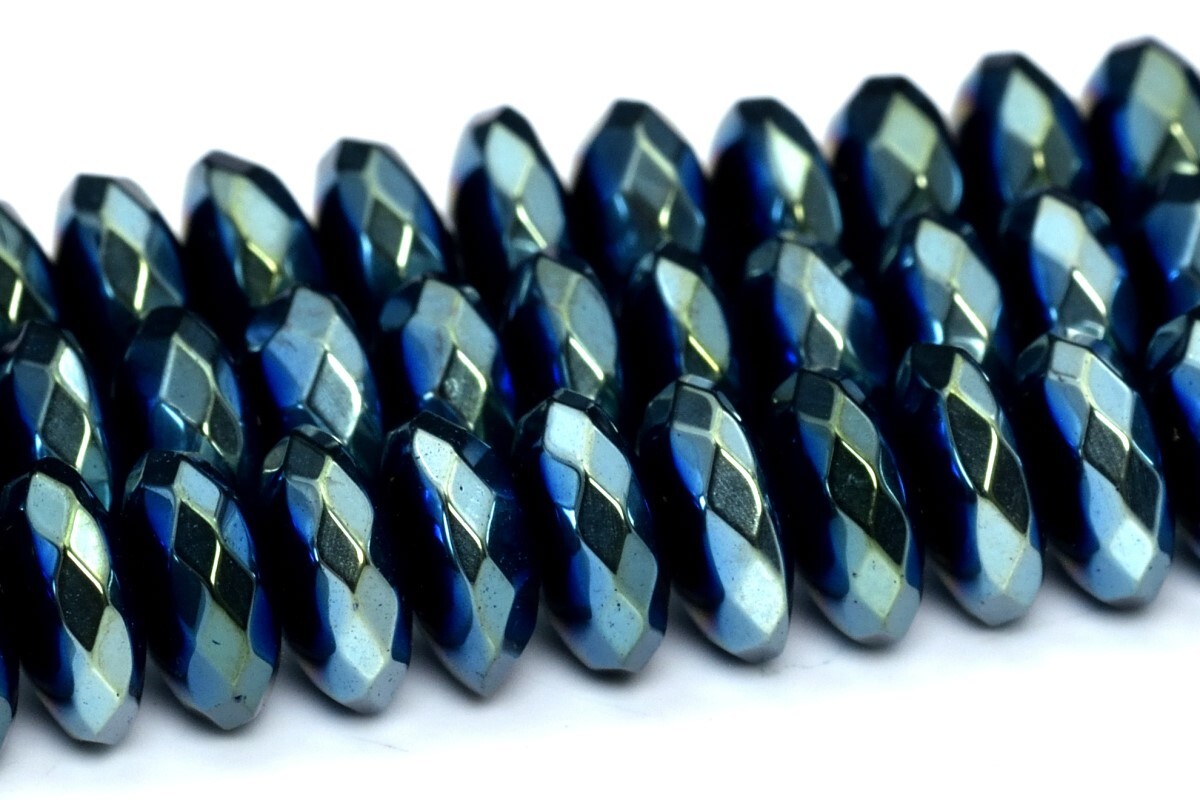 7x3MM Natural Aqua Blue Hematite Beads Grade AAA Faceted Rondelle Loose Bead