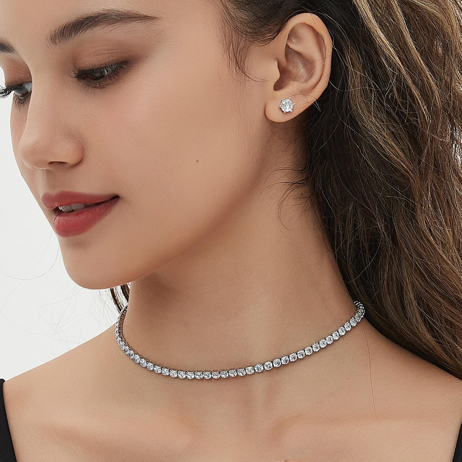 18k Gold Plated Cubic Zirconia Stud Earrings Tennis Bracelet Necklaces for Women