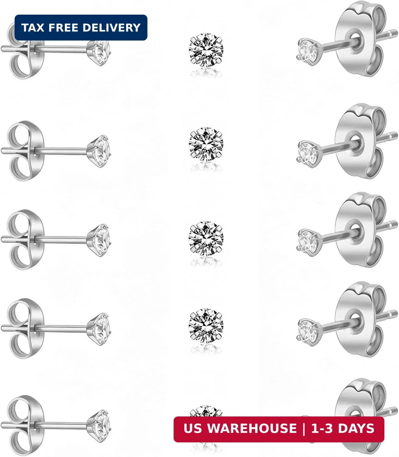 5/10 Pairs Gold Silver Small Stud Earrings for Women Men, Surgical Steel | 2mm C