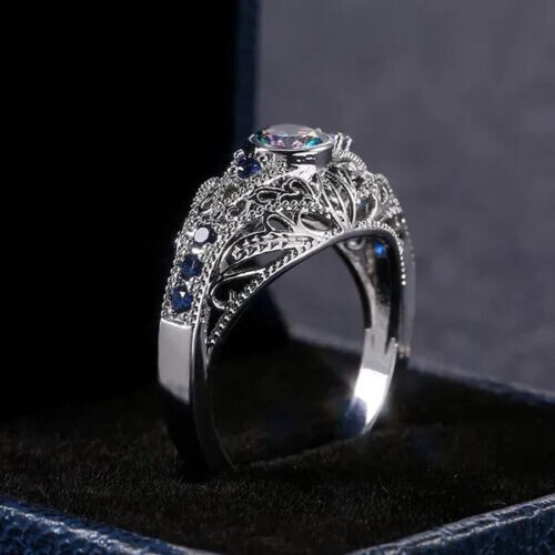 2 Ct CZ Vintage Style Ring 925 Silver Plated Intricate Design Gift Ring For Men