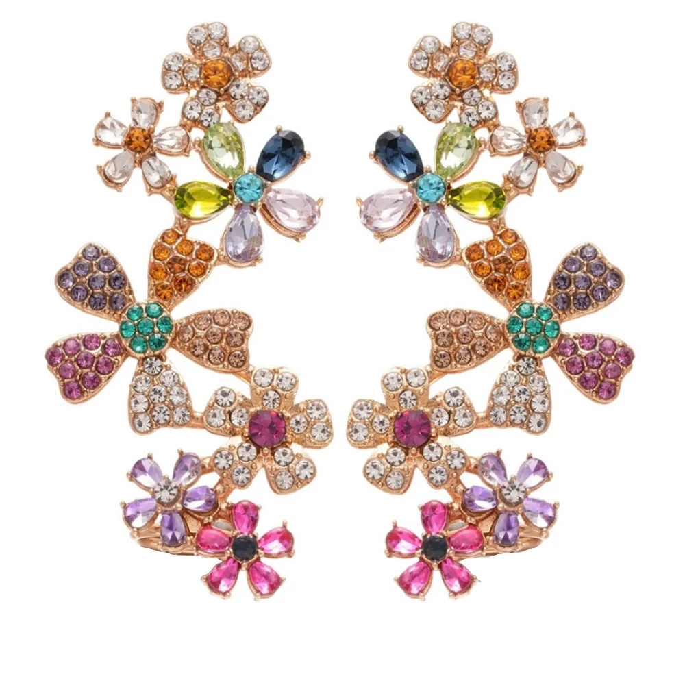 Geometry Colored Zircon Flower Necklace Earrings Women’s Trendy Fashion Jewelry