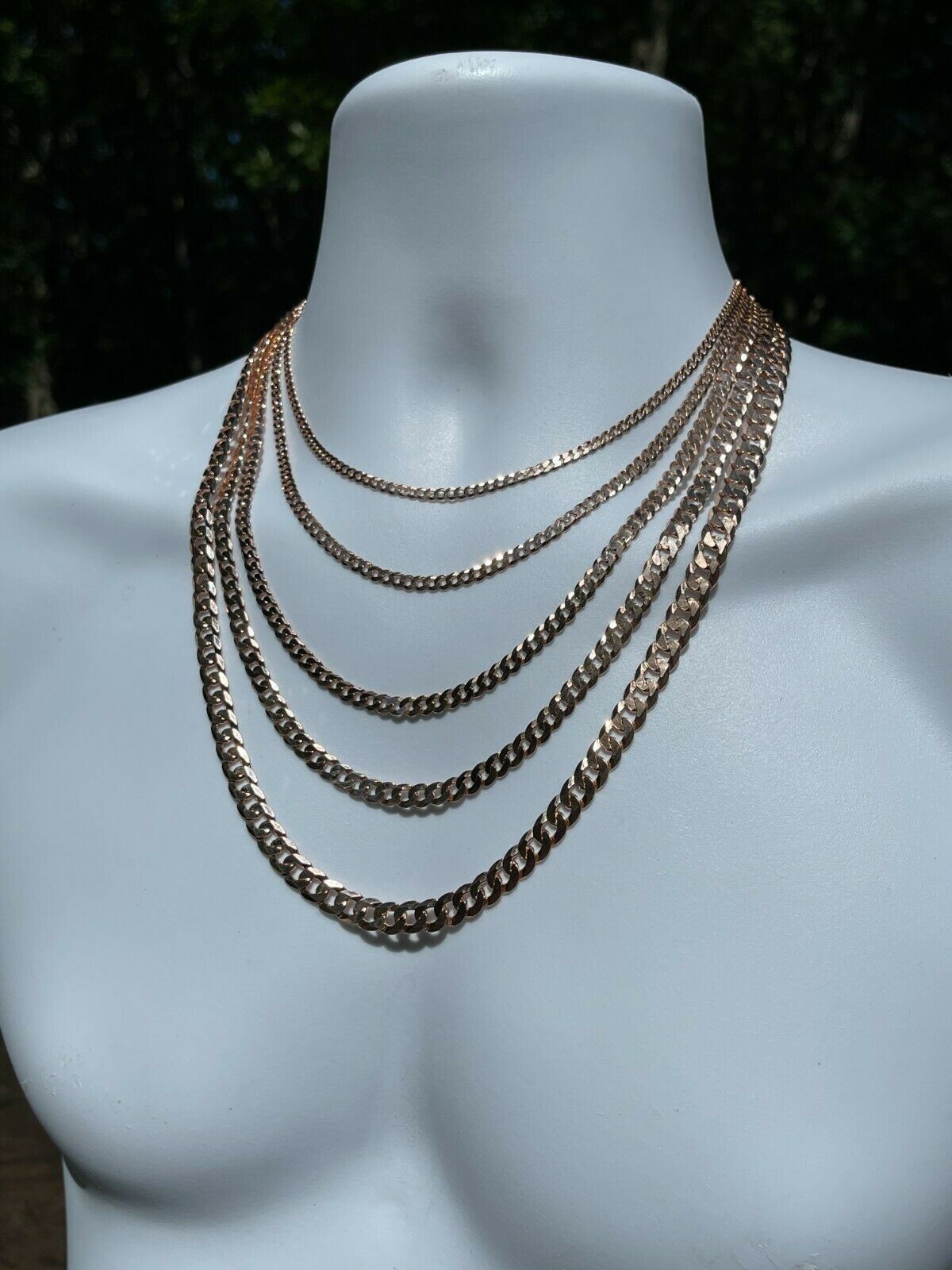 14k Rose Gold Plated REAL Solid 925 Silver Flat Cuban Link Chain Necklace 3-8mm