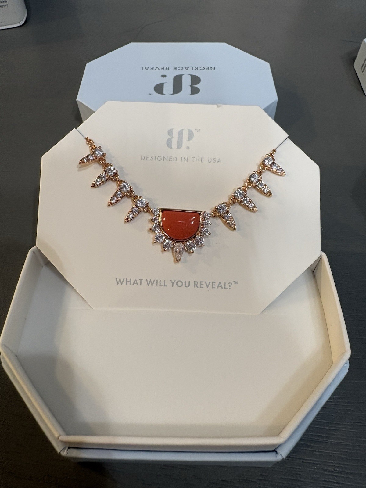 Necklace Reveal Rose Gold Plated Magnesite Crescent Moon Pendant 18″ NK88350
