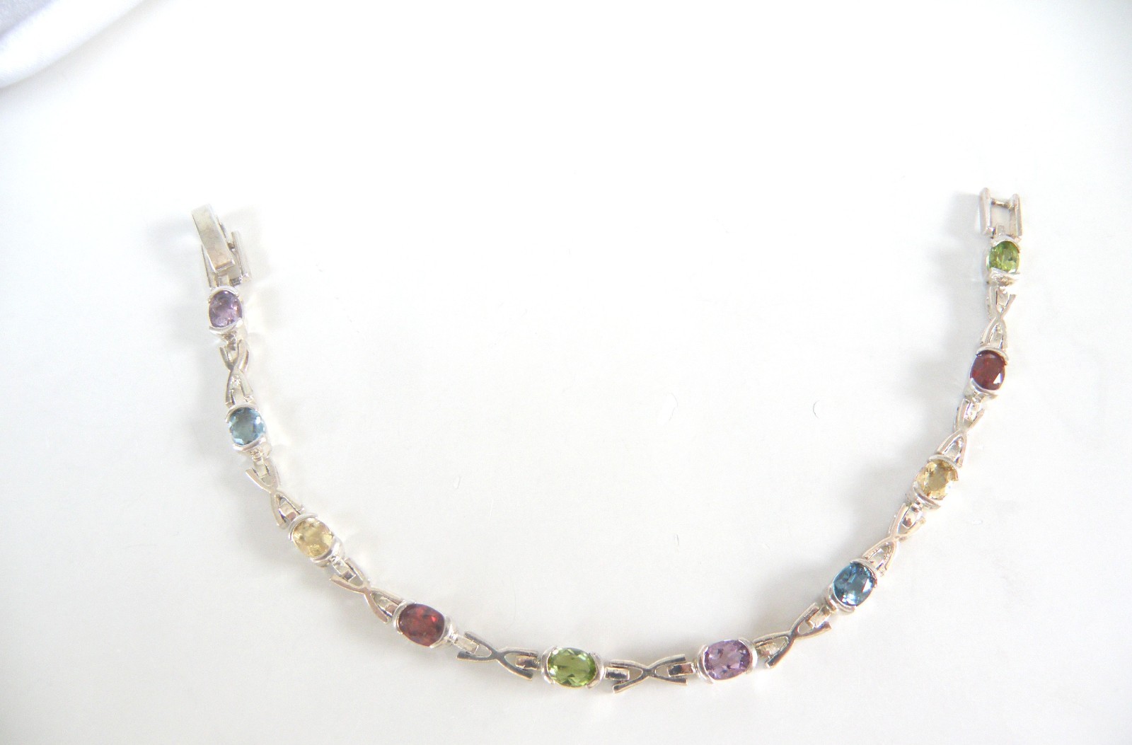 Vintage Sterling Silver 925 Gemstone Tennis Station Link Bracelet 7″