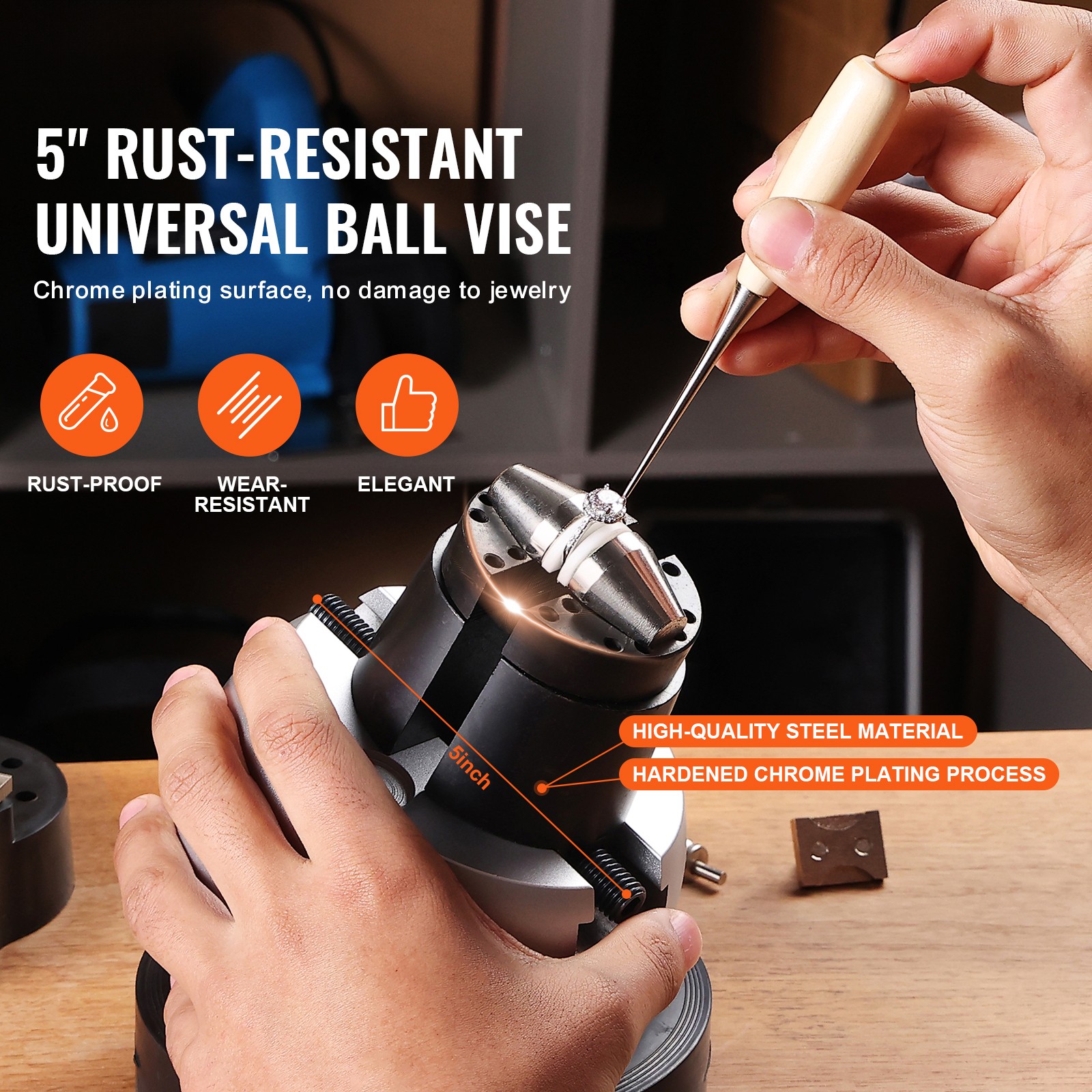 VEVOR Full Set 5″ Standard Block Ball Vise Engraving Setting Tool W/ Attachment