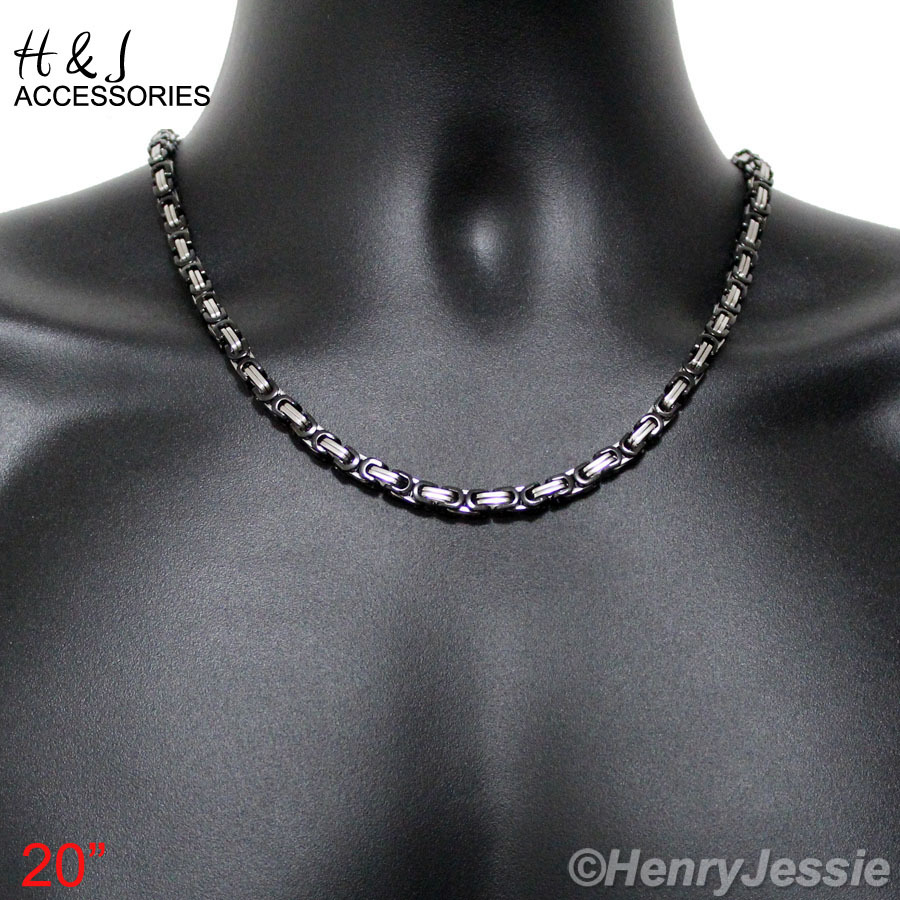 18-40″Stainless Steel 6mm Silver/Black Plated Byzantine Box Chain Necklace*NS