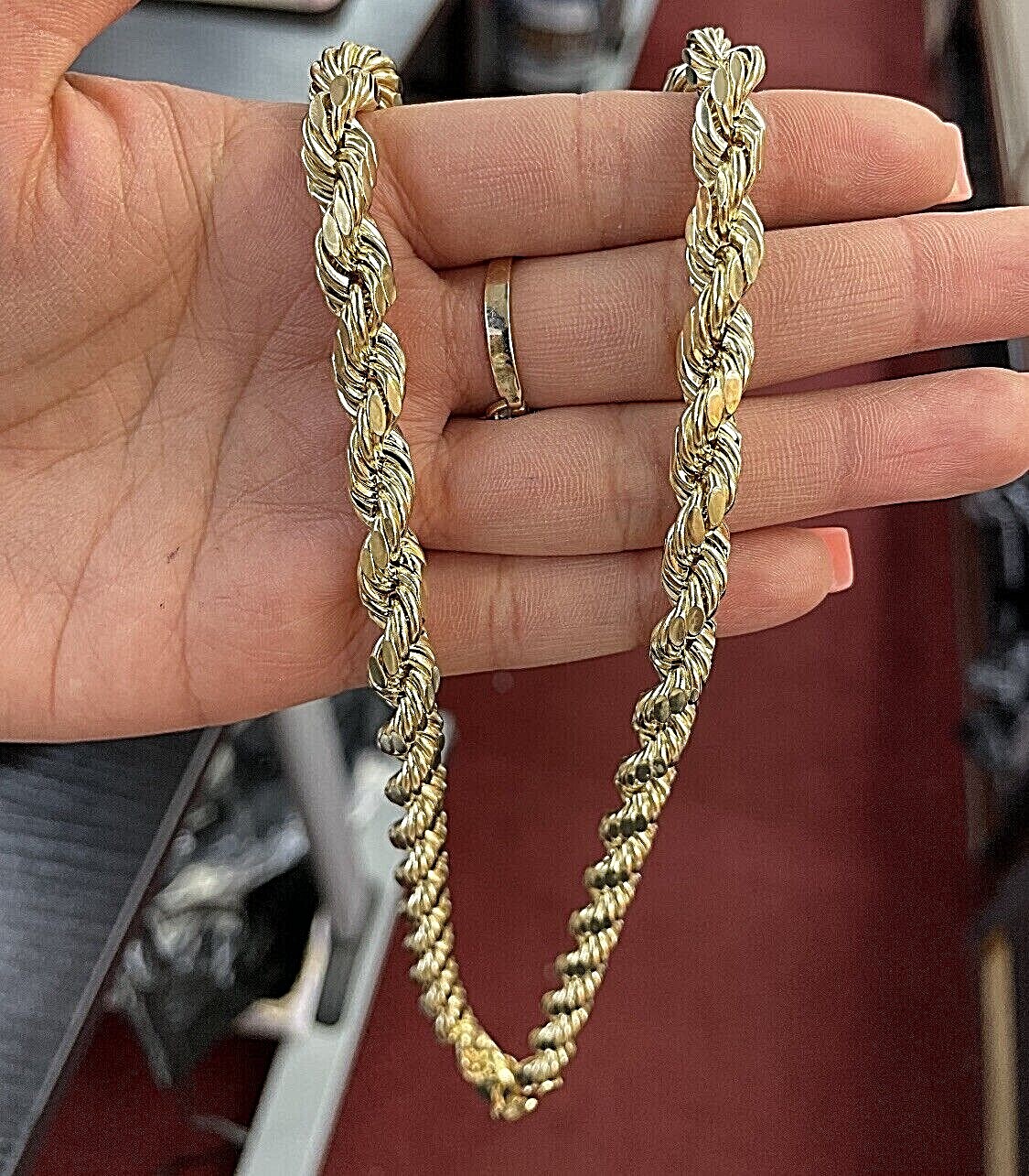 Certified 10K Yellow Gold Rope Chain Necklace 10mm 26” Men’s 10K Diamond Cut