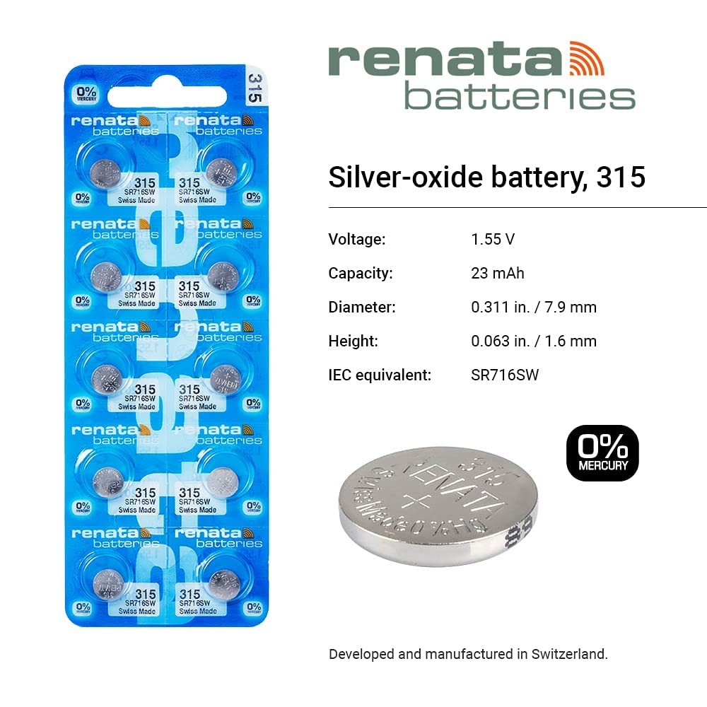 Renata 315 SR716SW Batteries – 1.55V Silver Oxide 315 2 Count (Pack of 1)