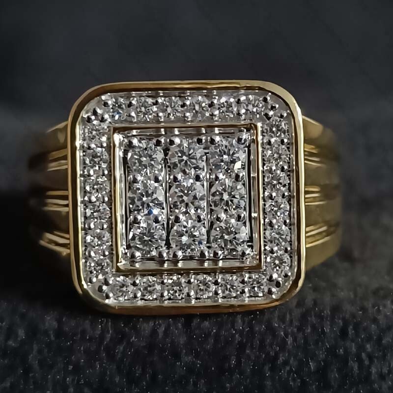 14K Yellow Gold Over Pinky Men’s Wedding Band Ring 2Ct Round Cut Real Moissanite