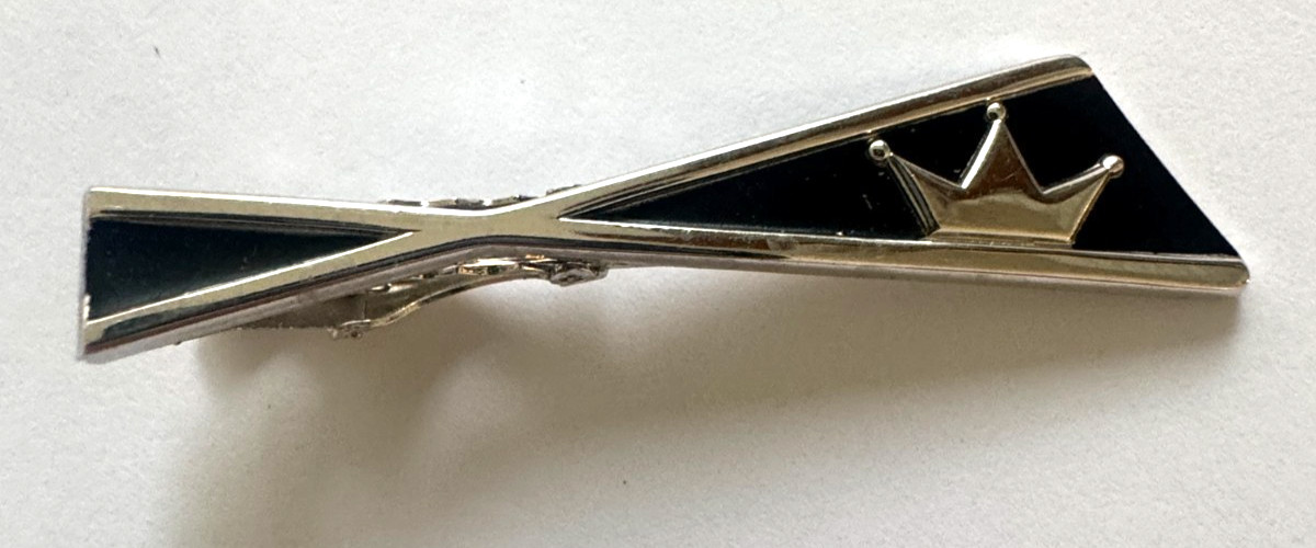 Vintage Foster Crown Tie Bar Black Enamel Silver Tone Mid Century Modern