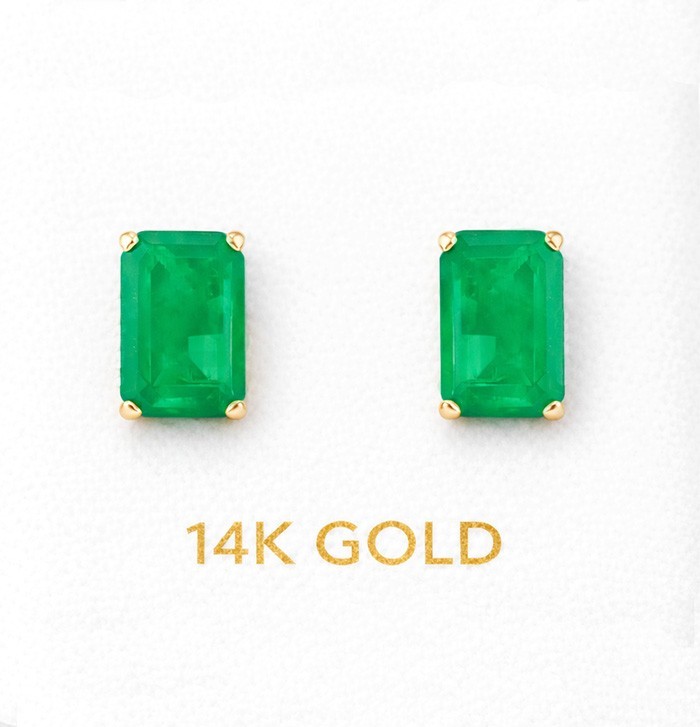 GENUINE 1.32 Cts EMERALDS STUD EARRINGS 14k GOLD – Free Certificate Appraisal
