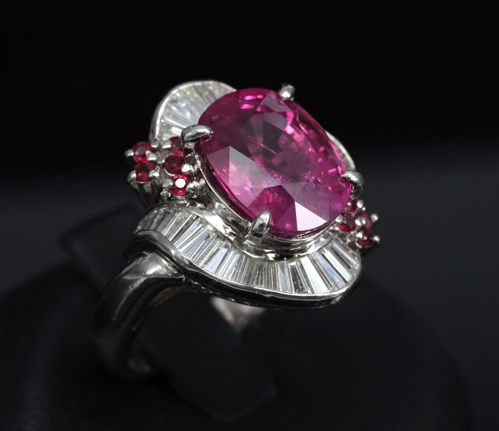 Rare 7.69ct GIA Pink Sapphire 1.02ct Diamond & Ruby Platinum Ring Size 7