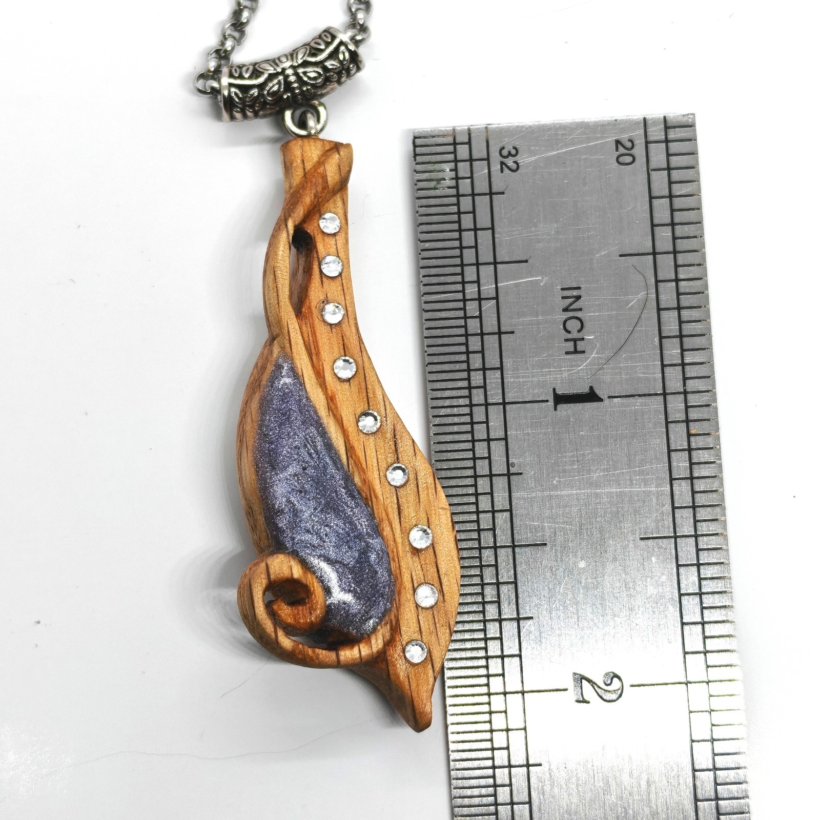Handcarved Oak Wood Resin Musical Note Necklace Stainless Steel Chain Jewelry