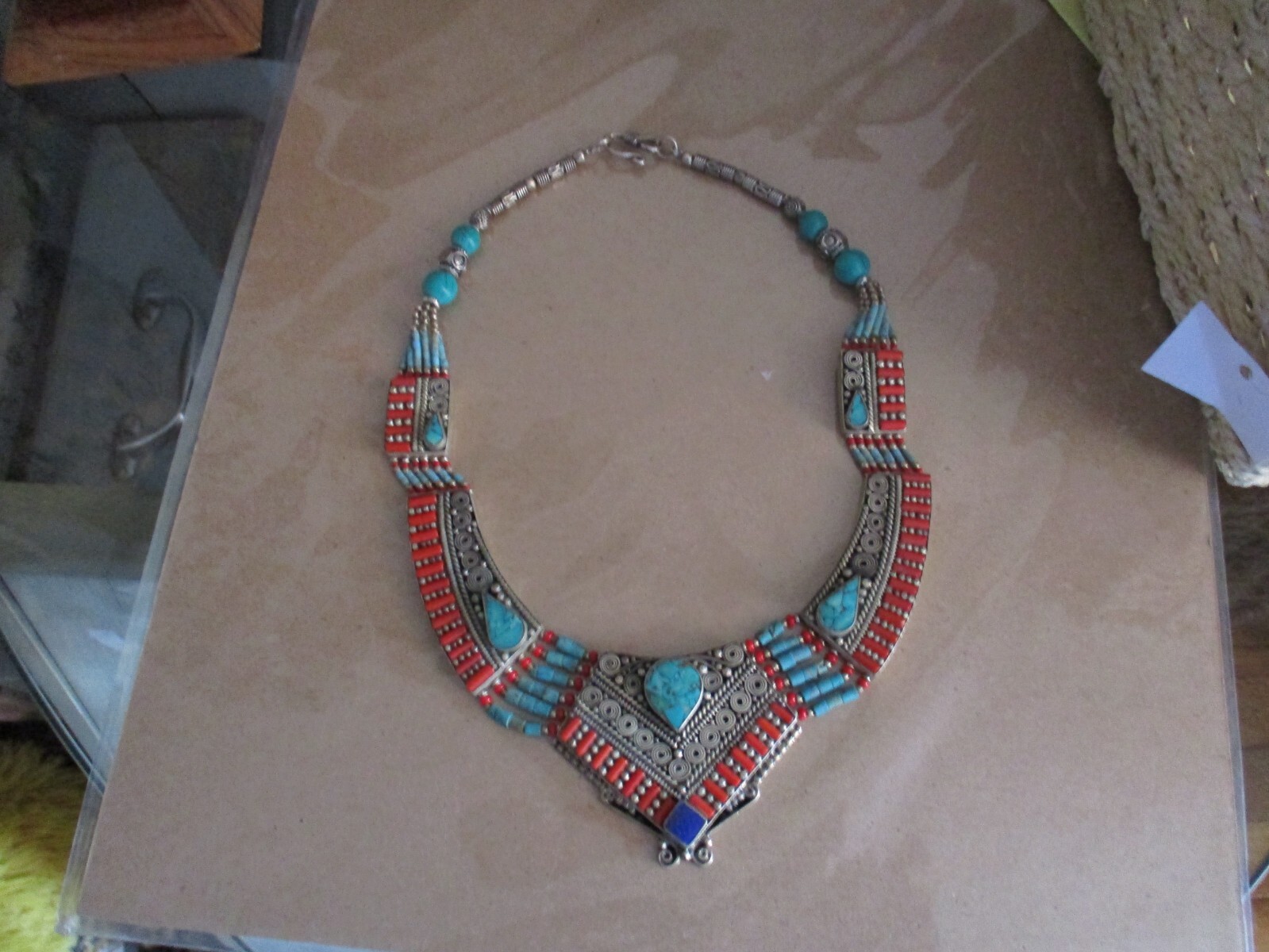 VTG Tibetian Nepali Jewerly Handcrafted Turquise& Coral Lapis Inlay