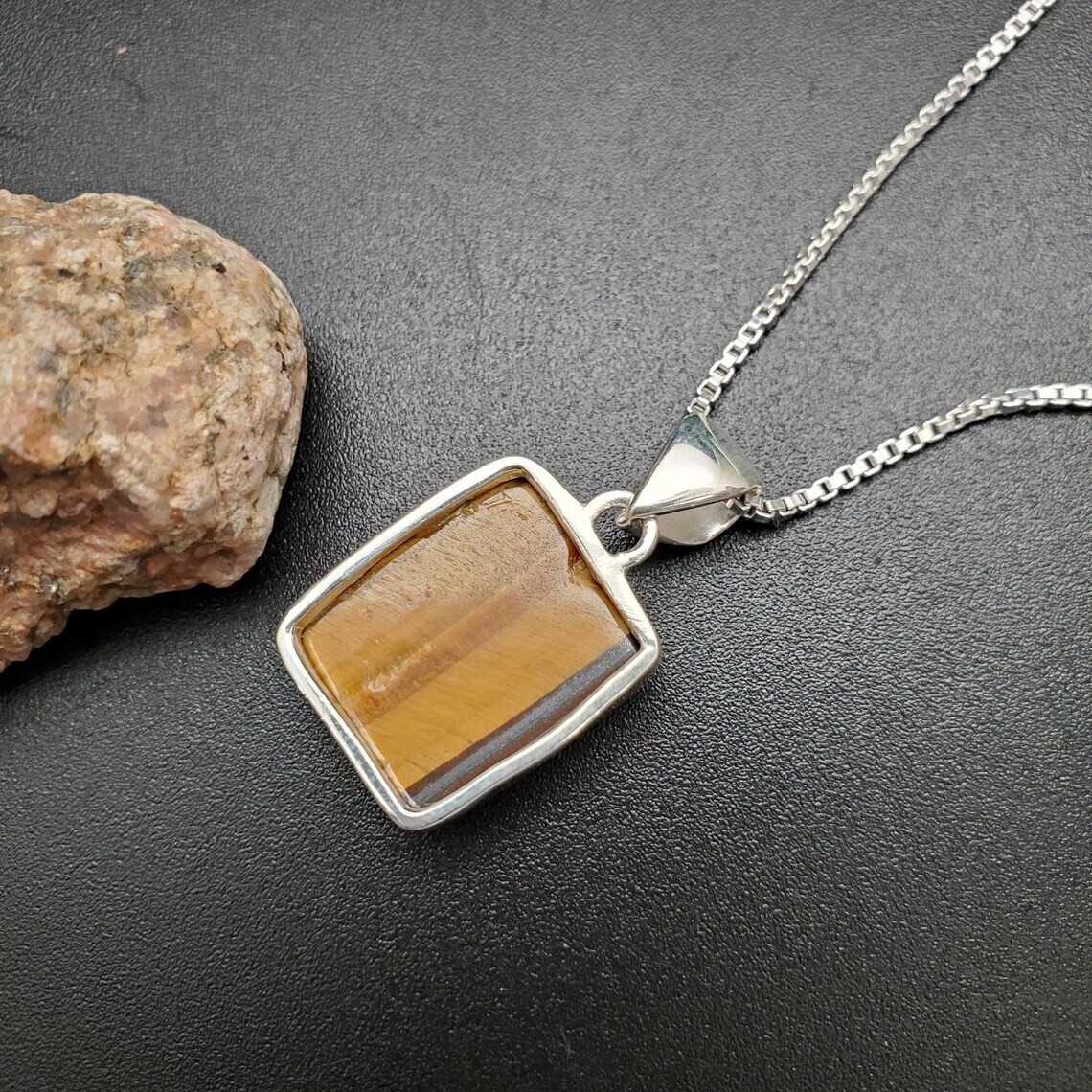 Tiger Eye Gemstone Pendant Handmade Pendant 925 Sterling Silver Anniversary Gift