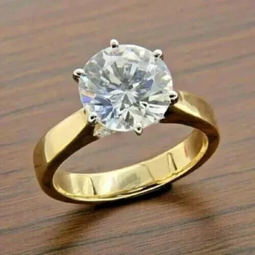 3Ct Round Cut Lab Created Diamond Engagement Ring 14K Yellow Gold Plated Silver