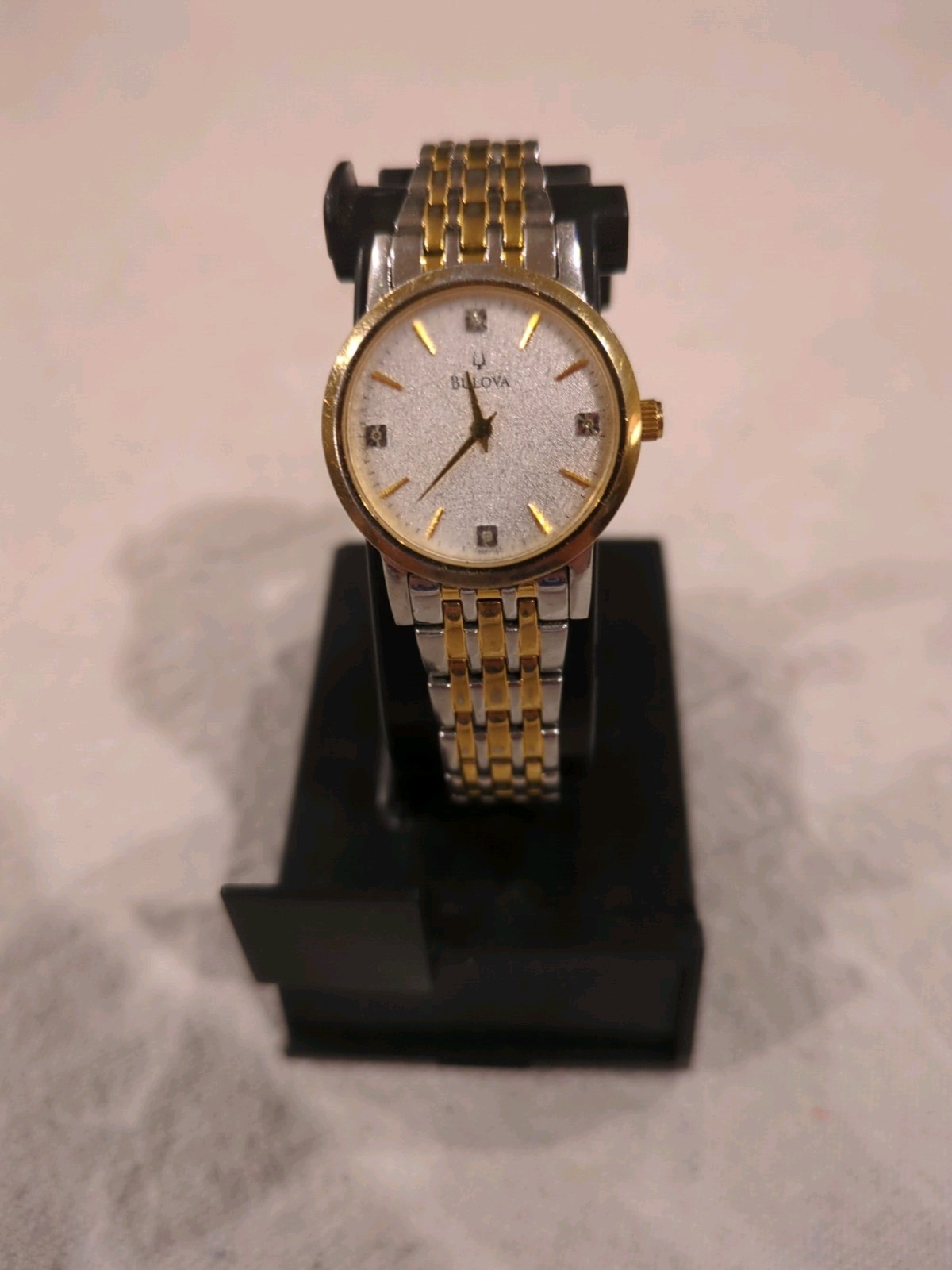 Vintage Bulova C935132 Diamond Markers Quartz Women’s Watch 27 mm. Needs Battery